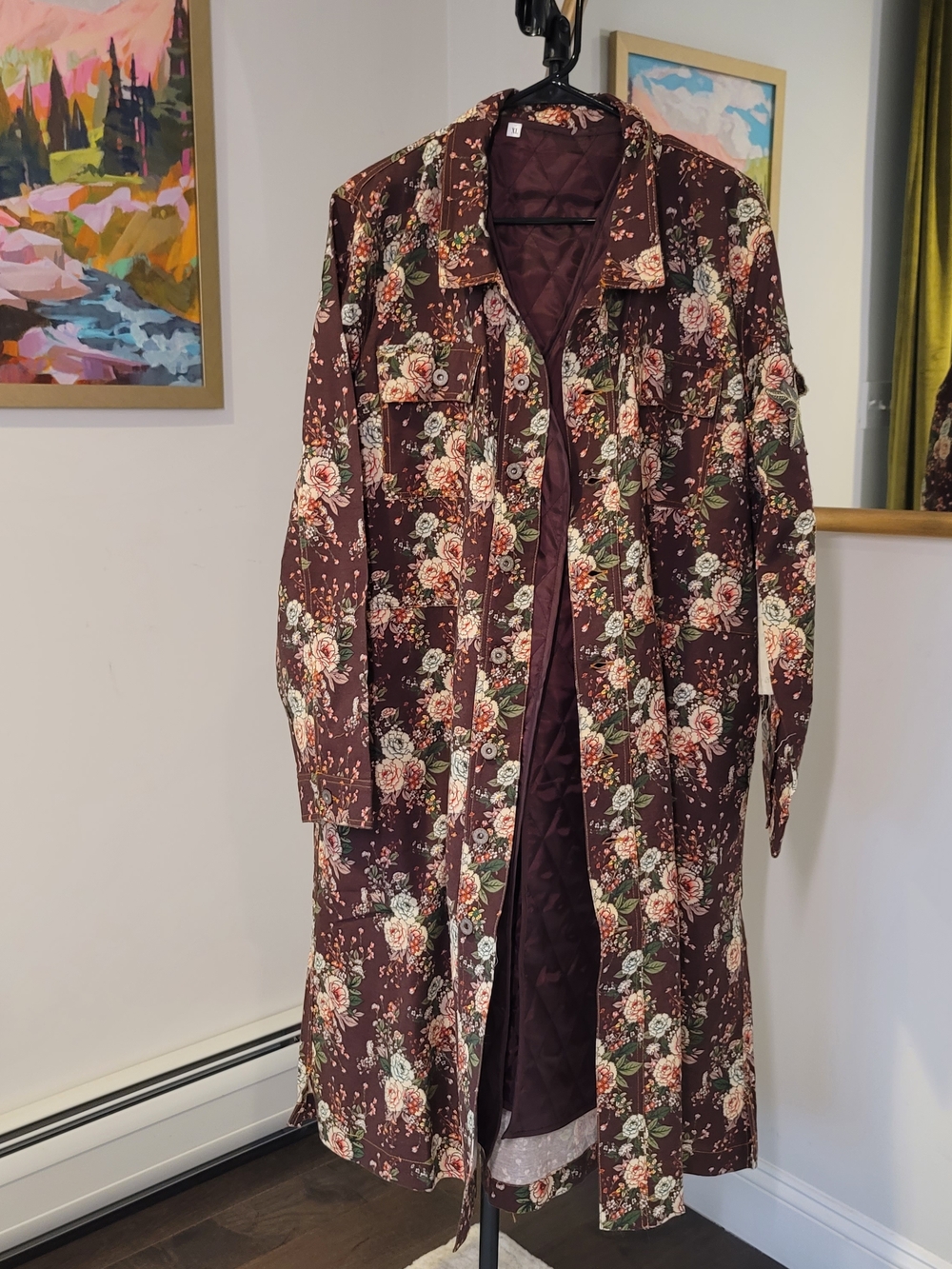 ARATTA Vintage Style Burgundy Floral Coat Boho Women's Size XL - Picture 2 of 10